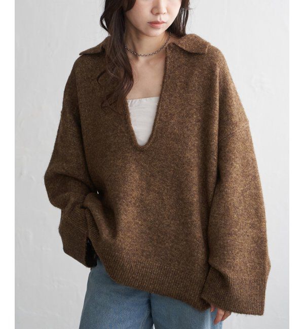 VENCE share style「杢ニットポロニット」|ニット・セーター|マスタード