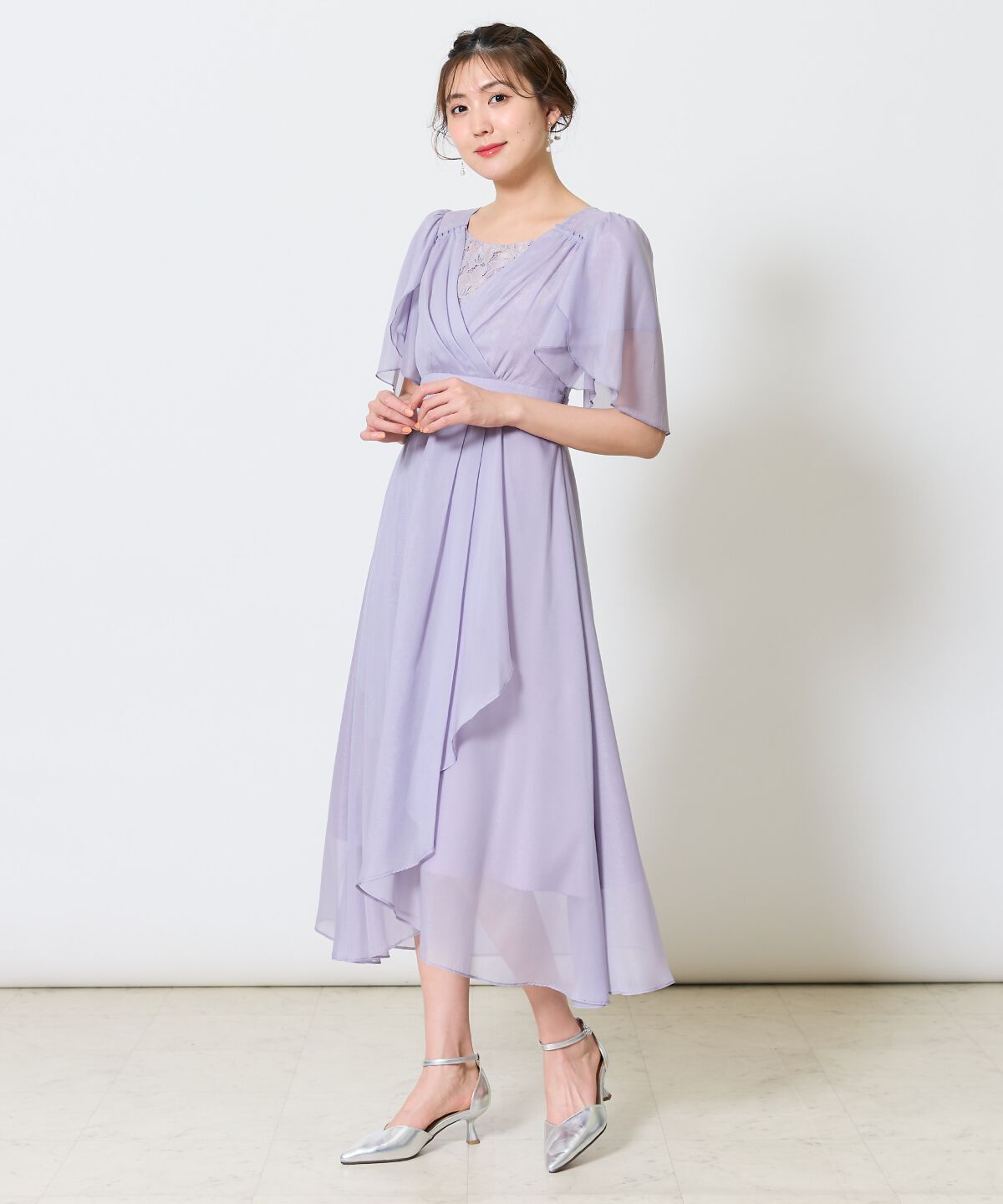 アンドクチュール「カシュクールレースレイヤードドレス」|ドレス|ライトグレー