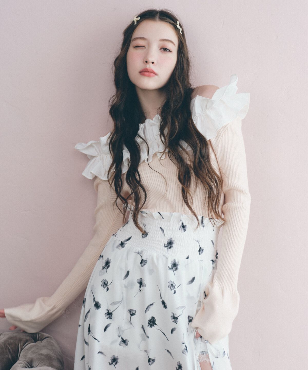 REDYAZEL「フェザープリントスリットスカショートパン」|フレア|