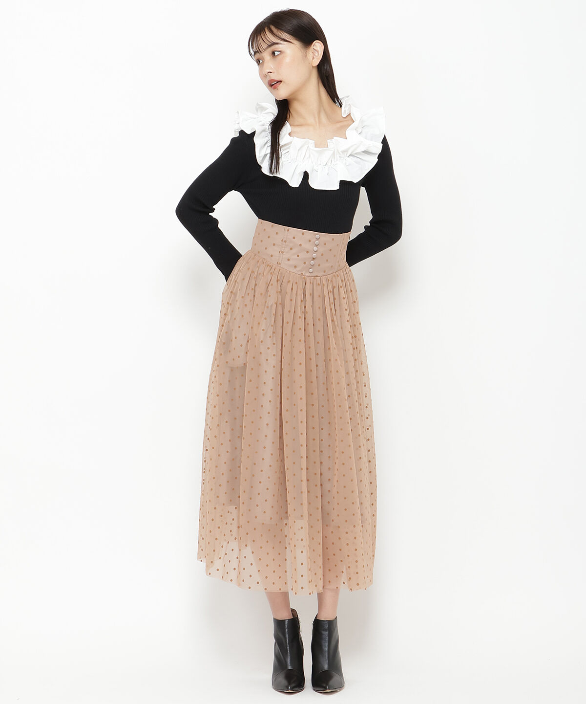 REDYAZEL「フリルドッキングリブニット」|ニット・セーター|