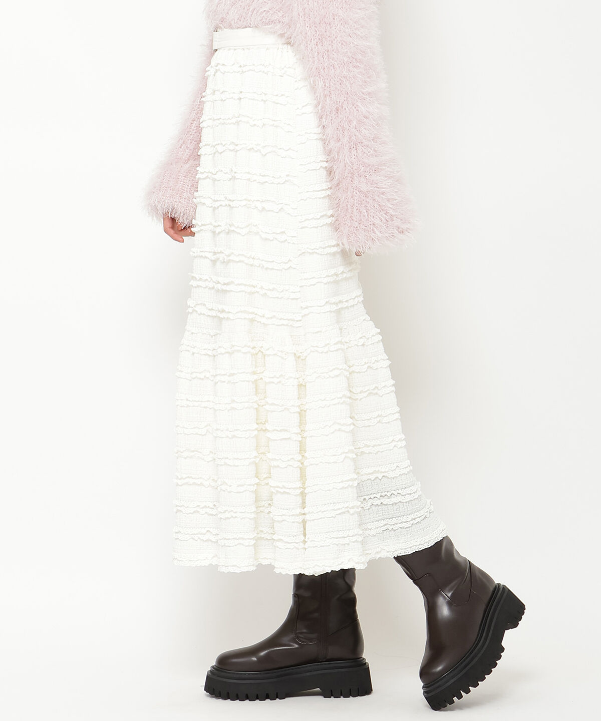 REDYAZEL「ベルトつきボーダーフリルスカート」|フレア|