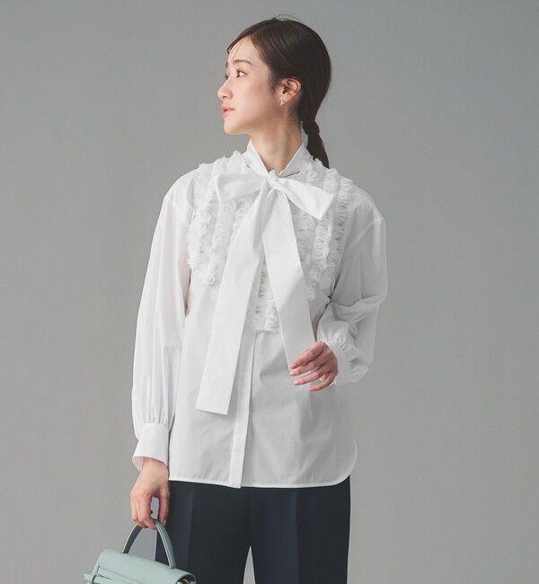 UNITED ARROWS「タックフリル ボウ ブラウス」|シャツ・ブラウス|WHITE