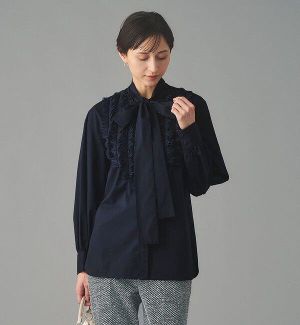 UNITED ARROWS「タックフリル ボウ ブラウス」|シャツ・ブラウス|NAVY