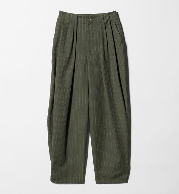 BEAUTY&YOUTH UNITED ARROWS「麻ブレンド ストライプ タブ タックパンツ」|スラックス|OLIVE