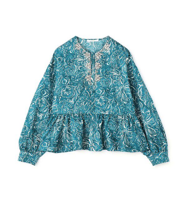 SOULEIADO「ポリエステルプリントビジュー ペプラムブラウス」|シャツ・ブラウス|52 ライトグリーン系