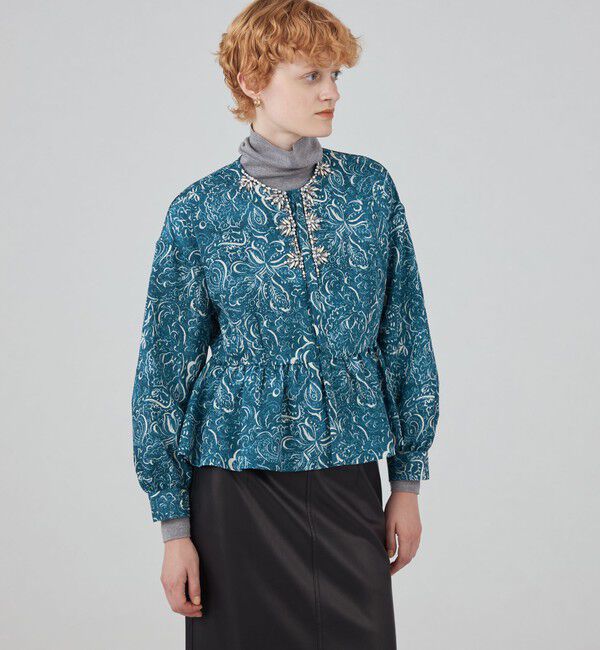 SOULEIADO「ポリエステルプリントビジュー ペプラムブラウス」|シャツ・ブラウス|