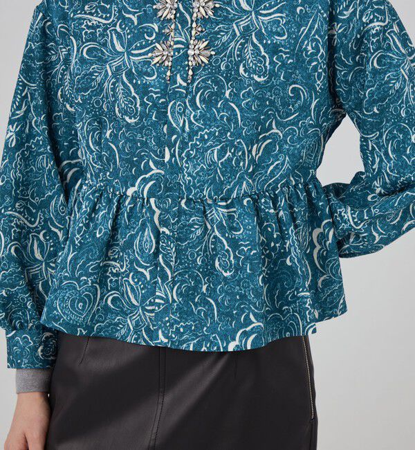 SOULEIADO「ポリエステルプリントビジュー ペプラムブラウス」|シャツ・ブラウス|