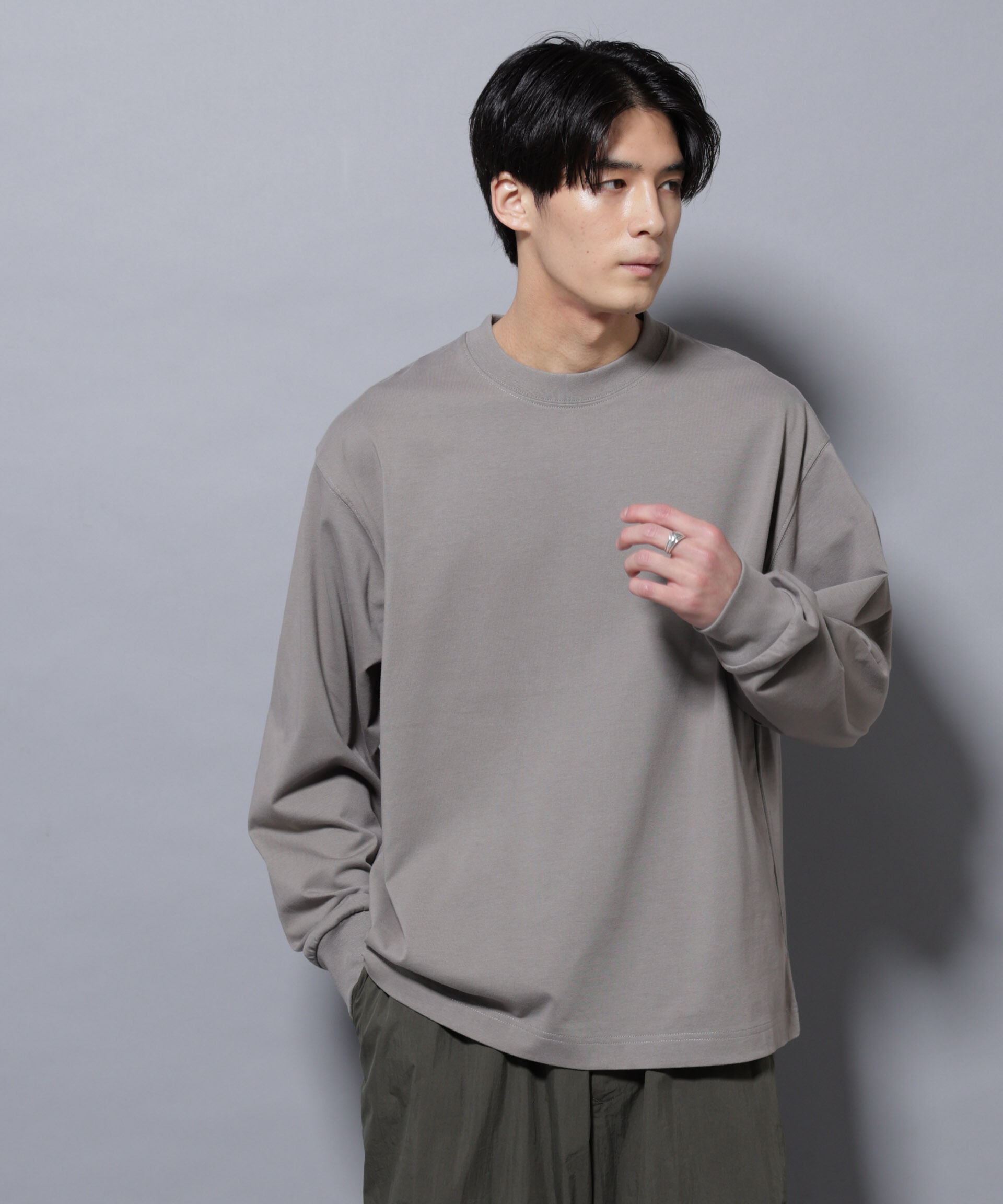 nano･universe「ビックシルエットワンポイントTシャツ 長袖」|Tシャツ・カットソー|グレー