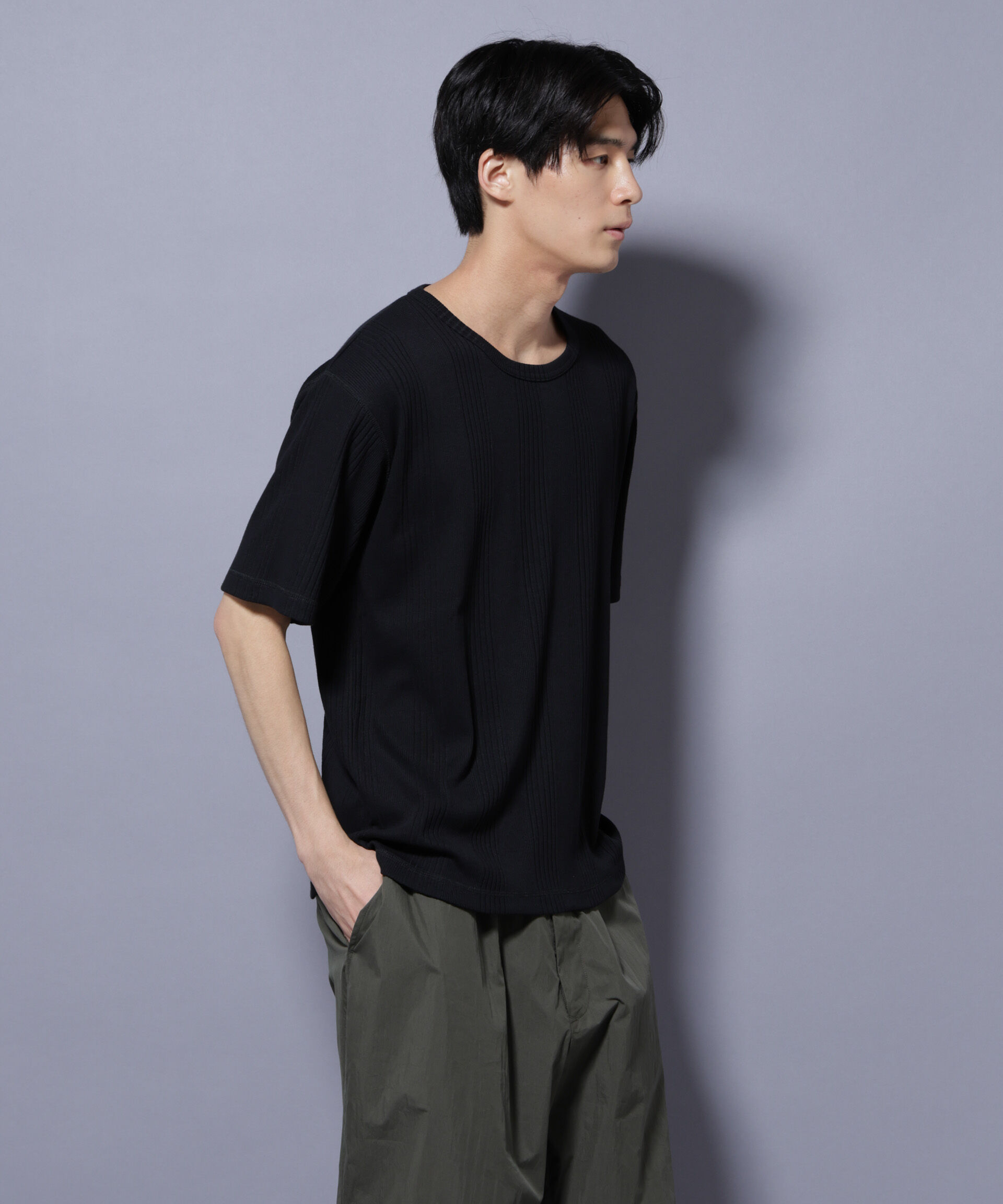 nano･universe「NORMANBROS/NORMANBROS別注 テレコUネックTシャツ 半袖」|Tシャツ・カットソー|