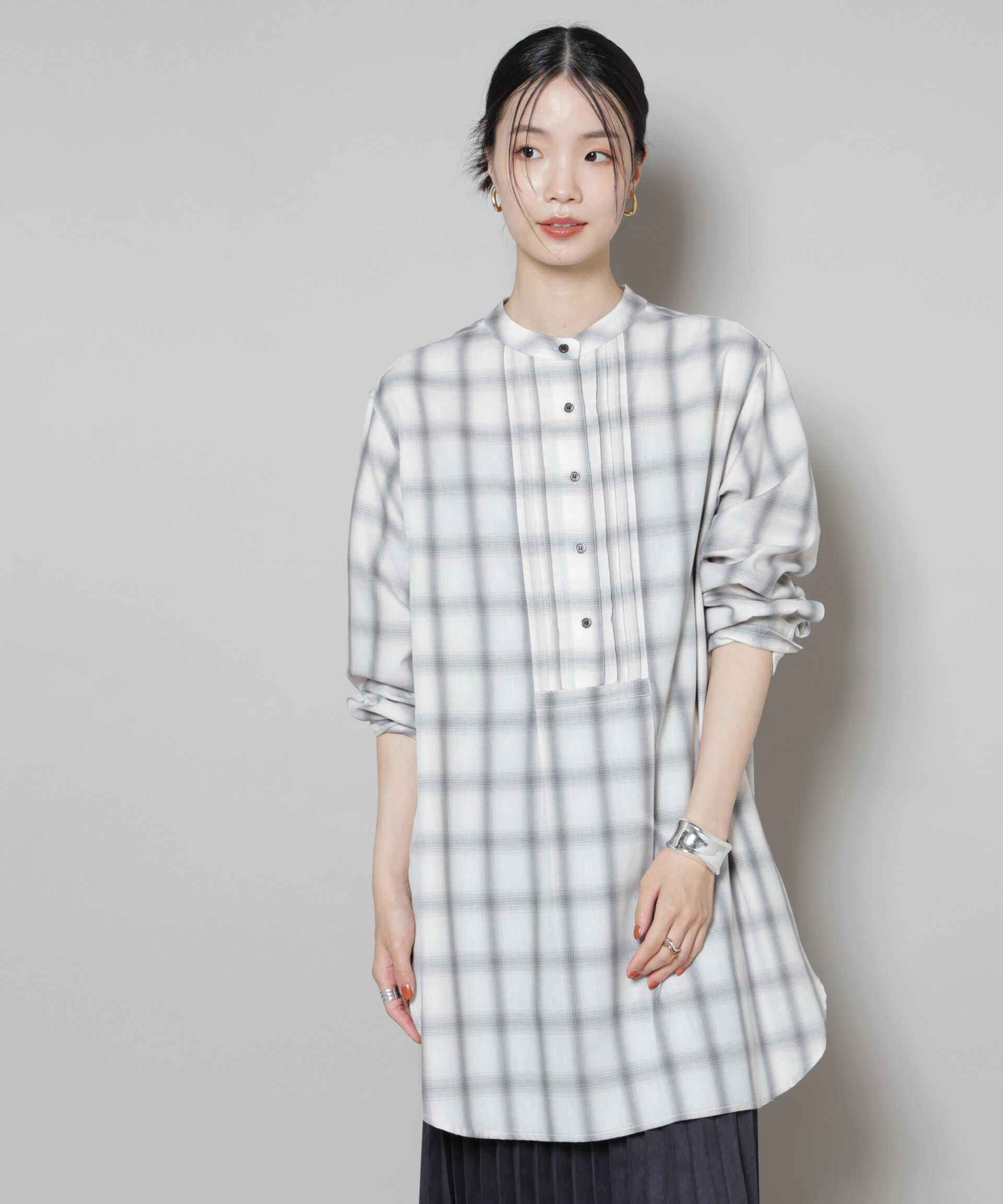 nano･universe「ピンタックデザインチェックプルオーバーブラウス」|シャツ・ブラウス|