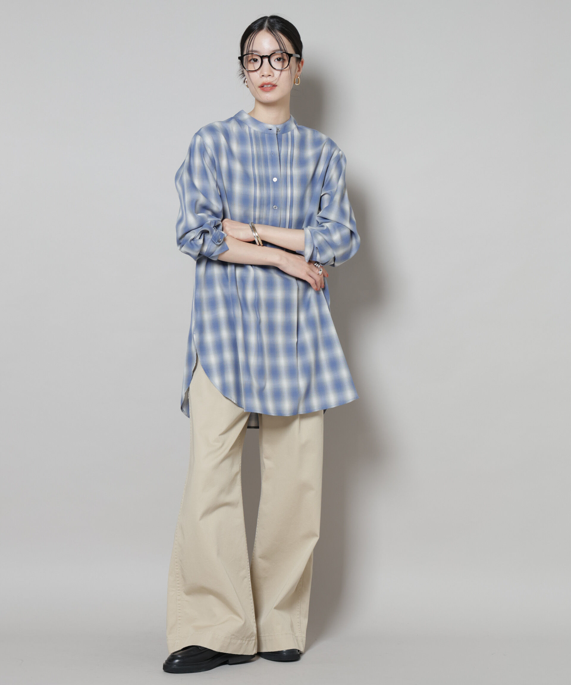 nano･universe「ピンタックデザインチェックプルオーバーブラウス」|シャツ・ブラウス|