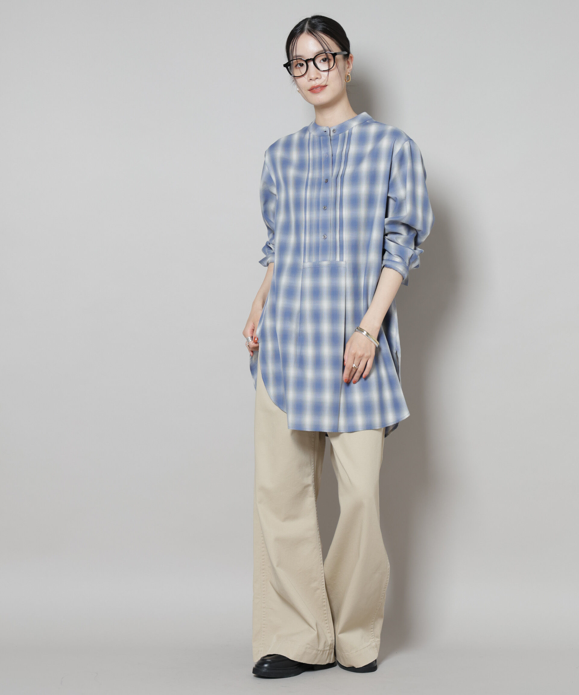 nano･universe「ピンタックデザインチェックプルオーバーブラウス」|シャツ・ブラウス|