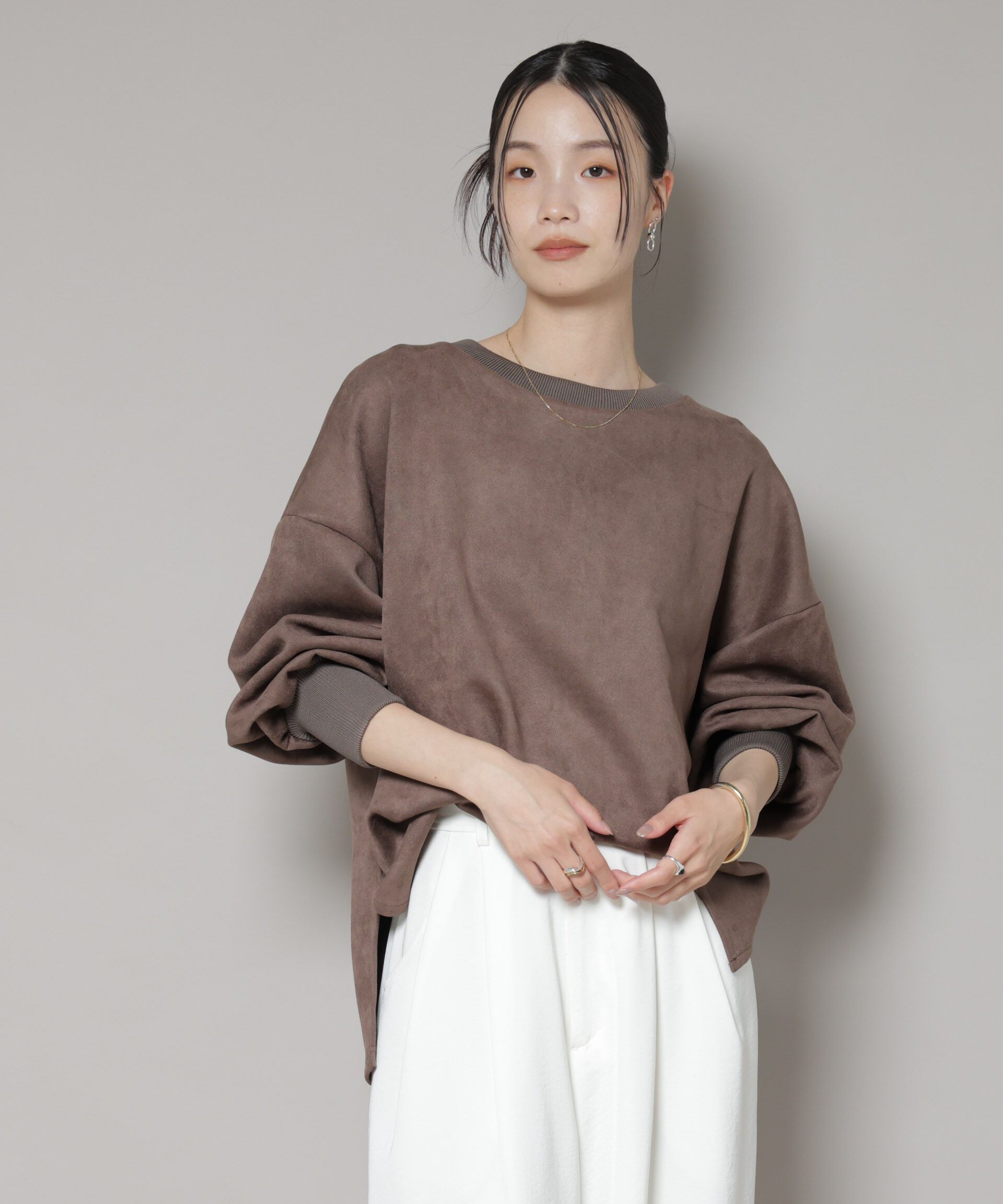 nano･universe「カットスエードサイドスリットワイドプルオーバー(セットアップ可)」|Tシャツ・カットソー|