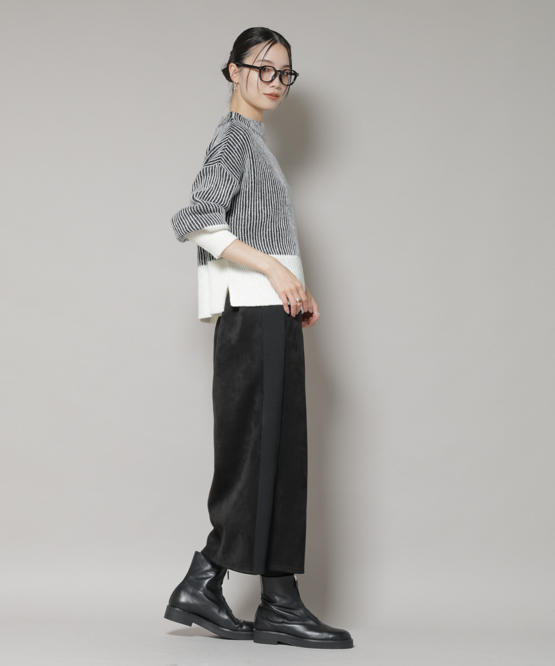 nano･universe「カットスエードサイドニットラインナロースカート(セットアップ可)」|スカート|