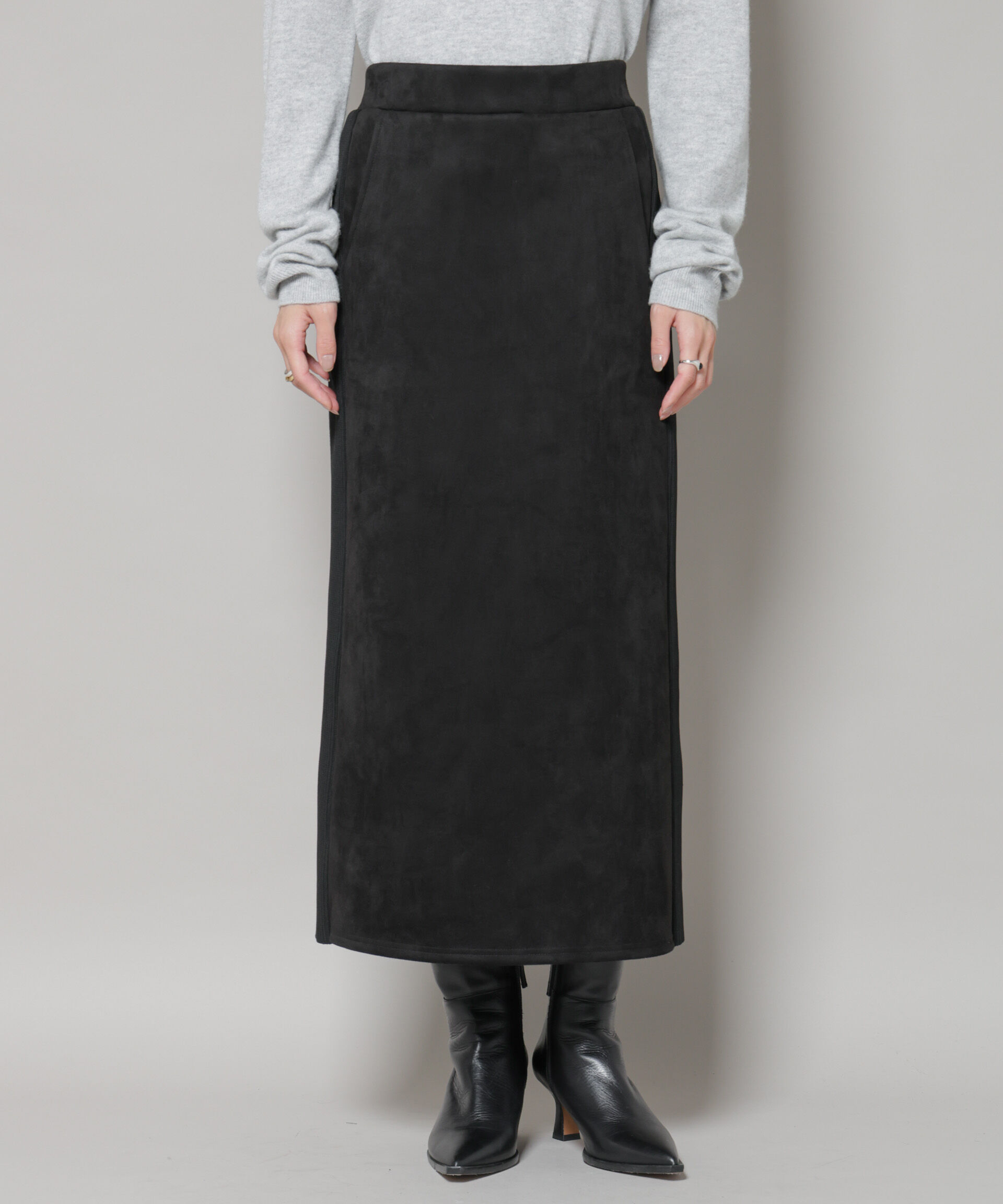 nano･universe「カットスエードサイドニットラインナロースカート(セットアップ可)」|スカート|