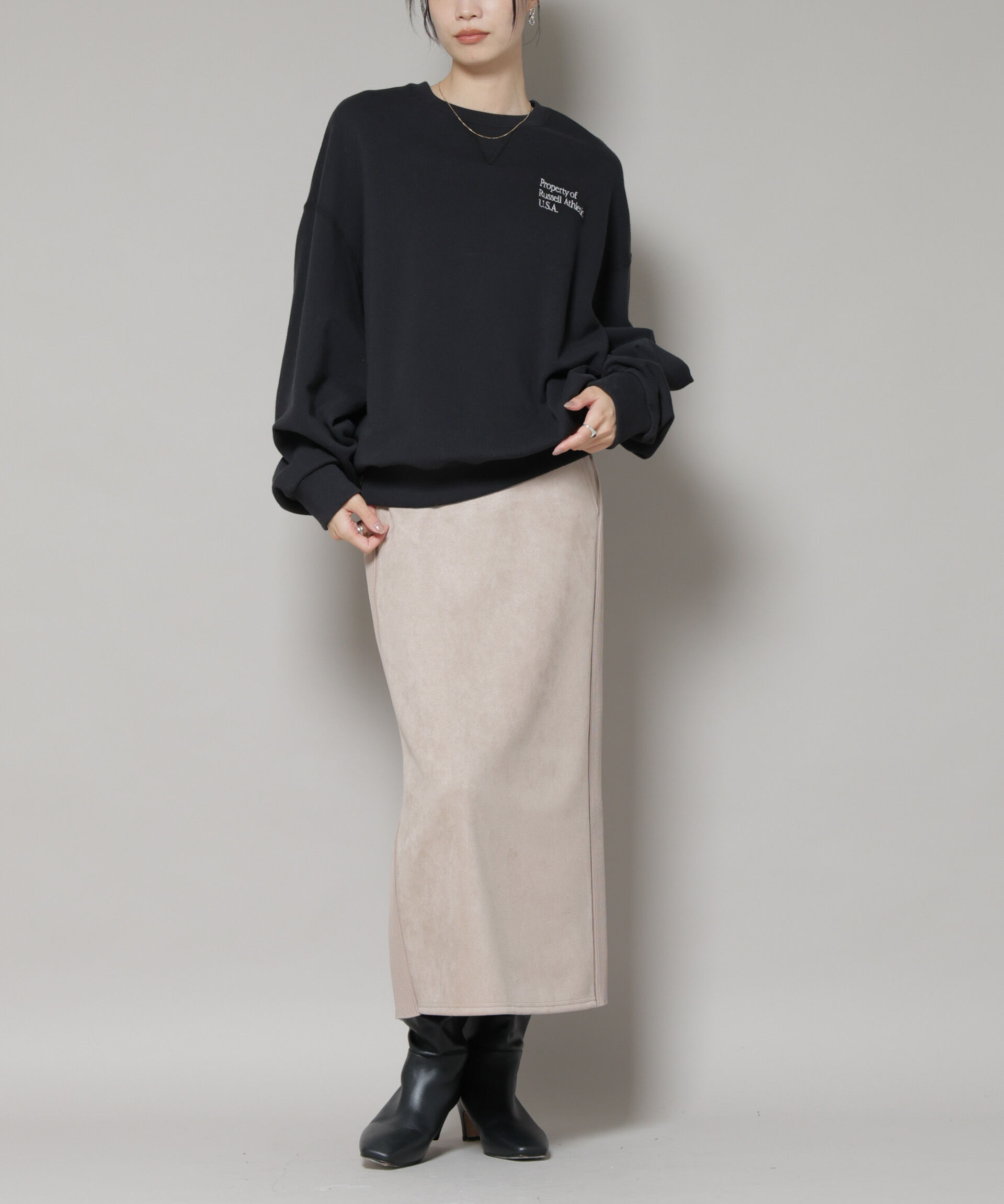 nano･universe「カットスエードサイドニットラインナロースカート(セットアップ可)」|スカート|ライトベージ 1