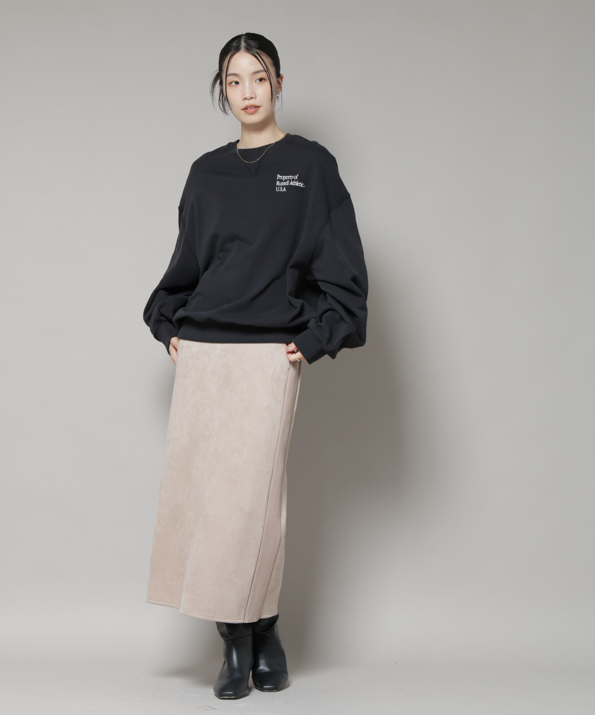 nano･universe「カットスエードサイドニットラインナロースカート(セットアップ可)」|スカート|