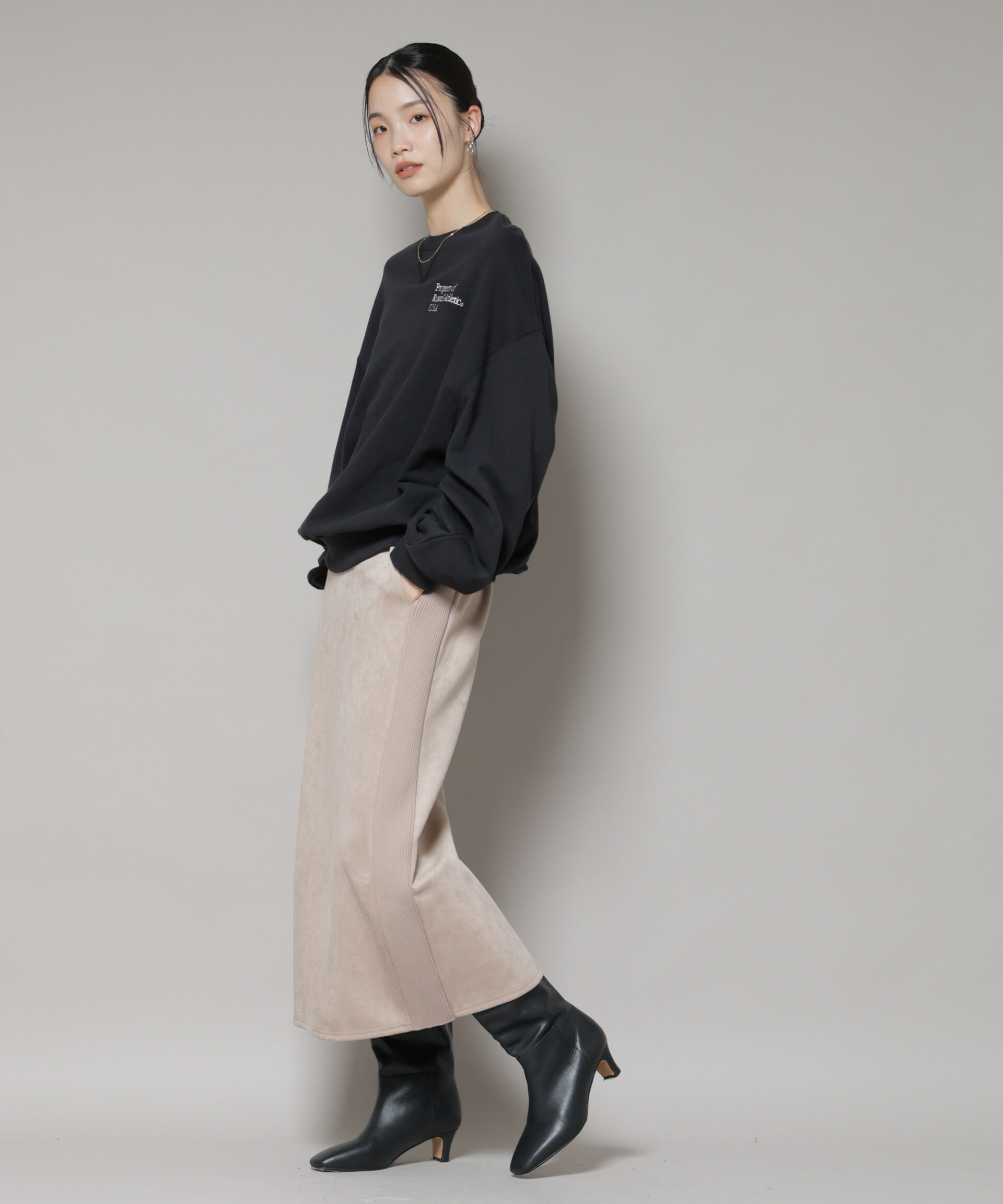 nano･universe「カットスエードサイドニットラインナロースカート(セットアップ可)」|スカート|