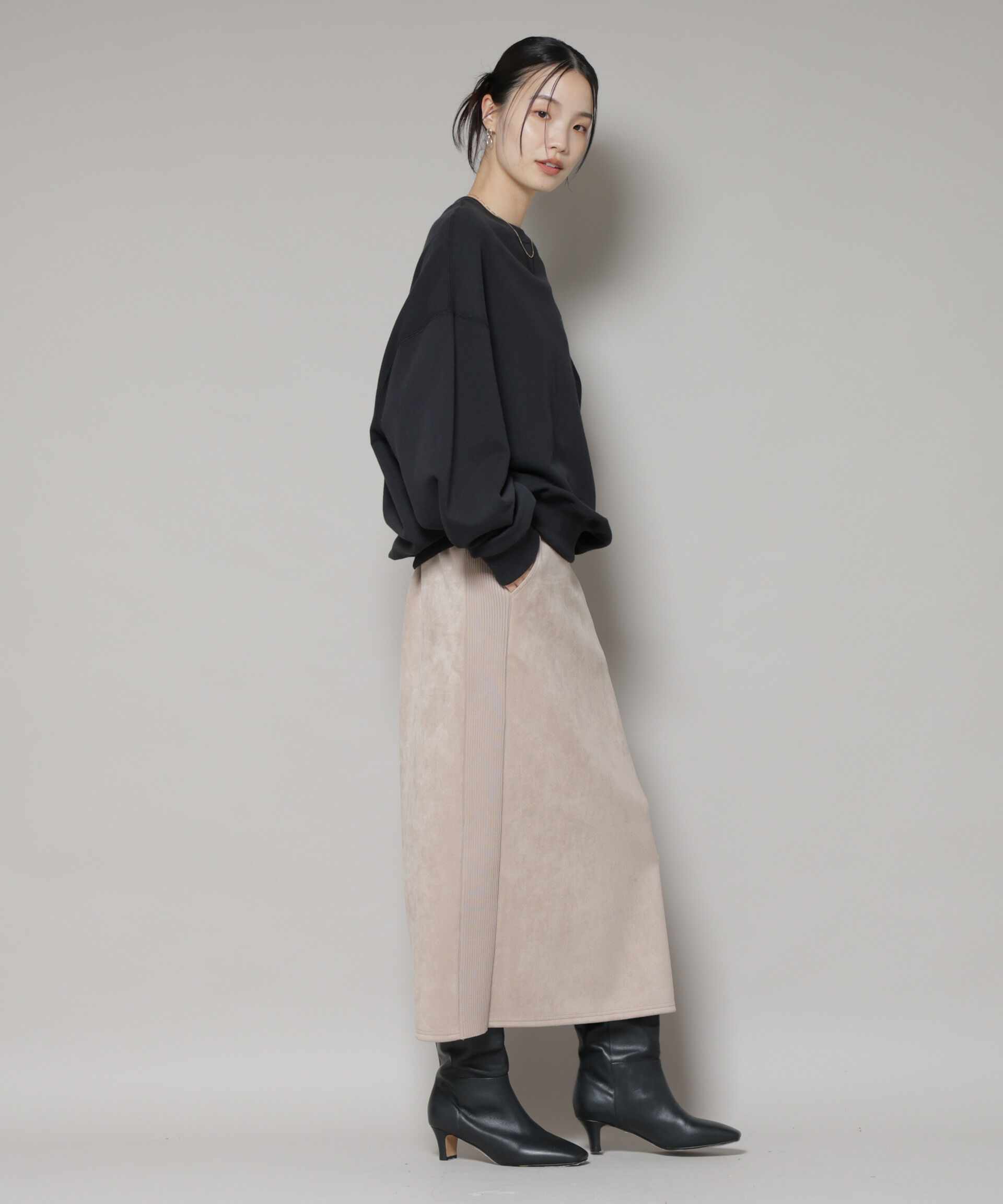 nano･universe「カットスエードサイドニットラインナロースカート(セットアップ可)」|スカート|