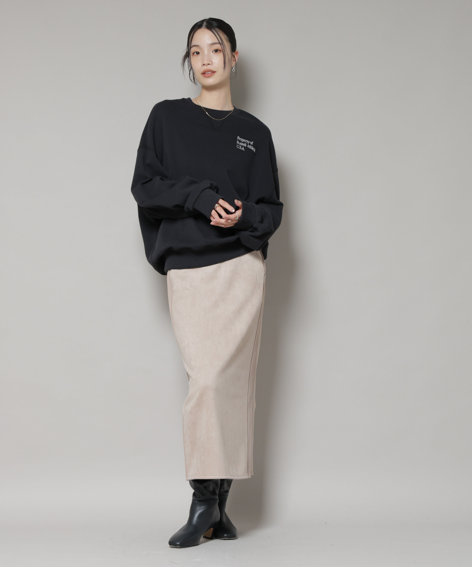 nano･universe「カットスエードサイドニットラインナロースカート(セットアップ可)」|スカート|