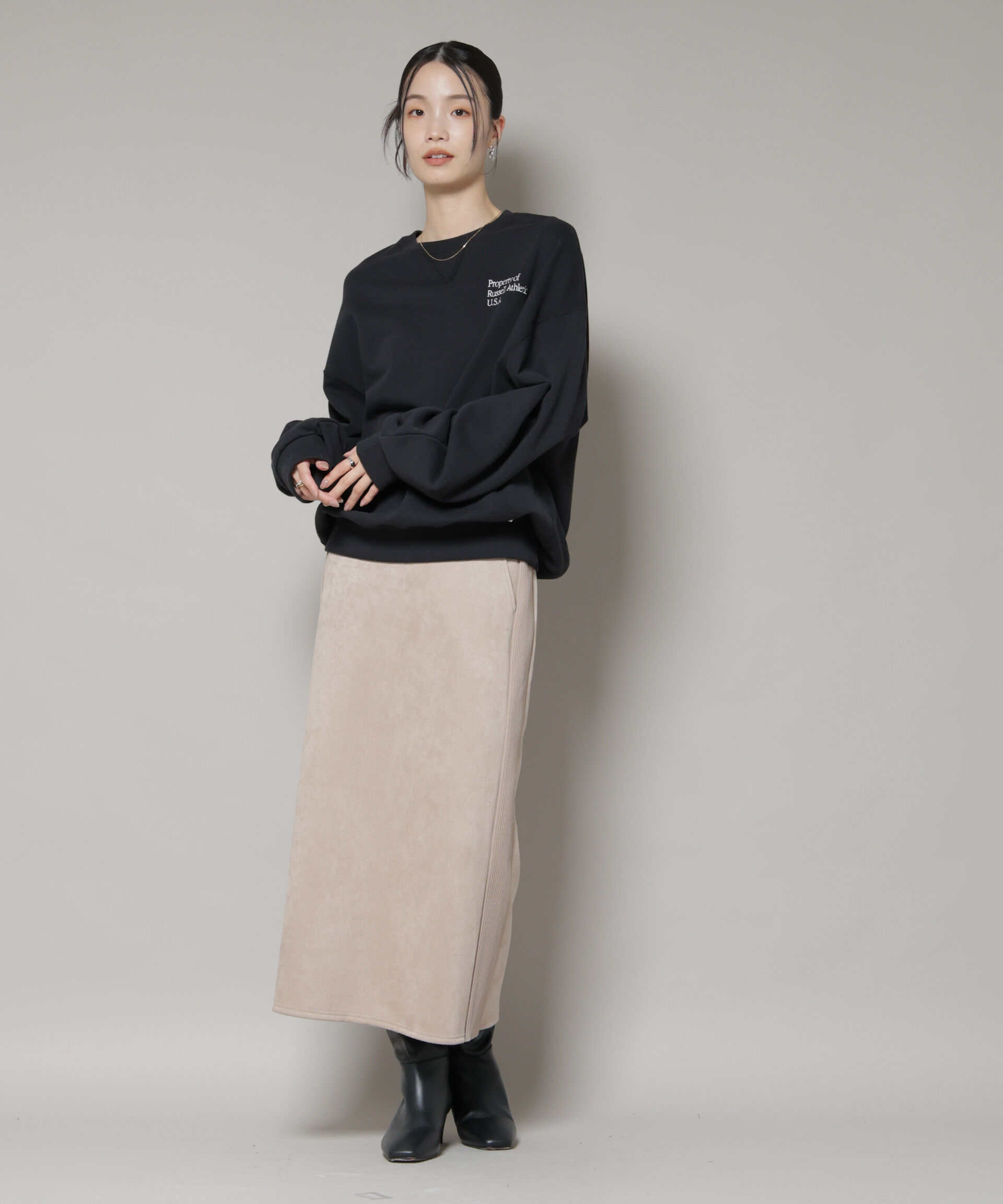 nano･universe「カットスエードサイドニットラインナロースカート(セットアップ可)」|スカート|