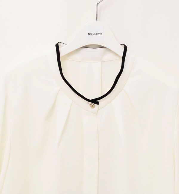 NOLLEY'S「《セットアップ対応》ウォッシャブルストレッチジョーゼットボウタイ風ペプラムブラウス」|シャツ・ブラウス|