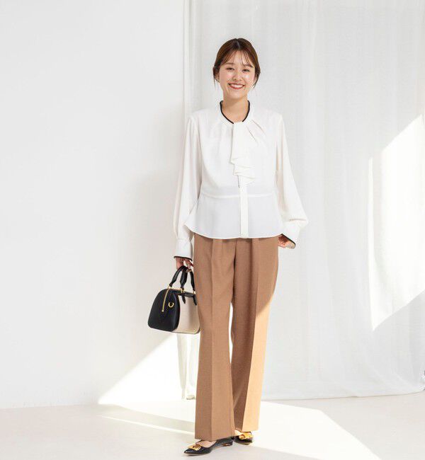 NOLLEY'S「《セットアップ対応》ウォッシャブルストレッチジョーゼットボウタイ風ペプラムブラウス」|シャツ・ブラウス|