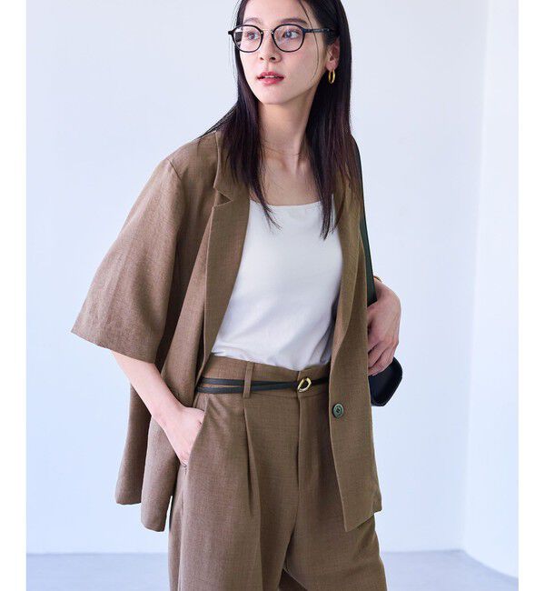 VIS「【美easy】ハーフスリーブジャケット/セットアップ対応・洗える」|テーラードジャケット|カーキー系(38)