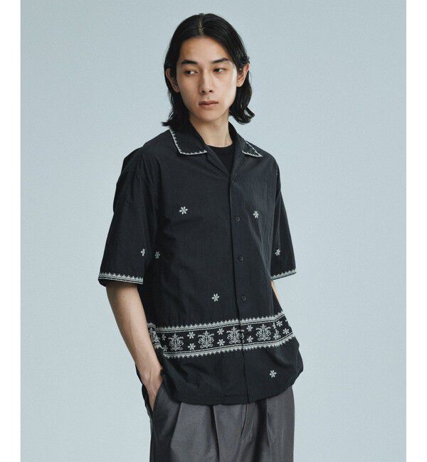 ADAM ET ROPE'「クロスステッチ ボックスシルエット オープンカラーシャツ」|シャツ・ブラウス|ブラック(01)
