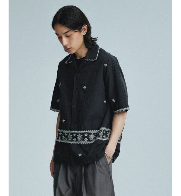 ADAM ET ROPE'「クロスステッチ ボックスシルエット オープンカラーシャツ」|シャツ・ブラウス|