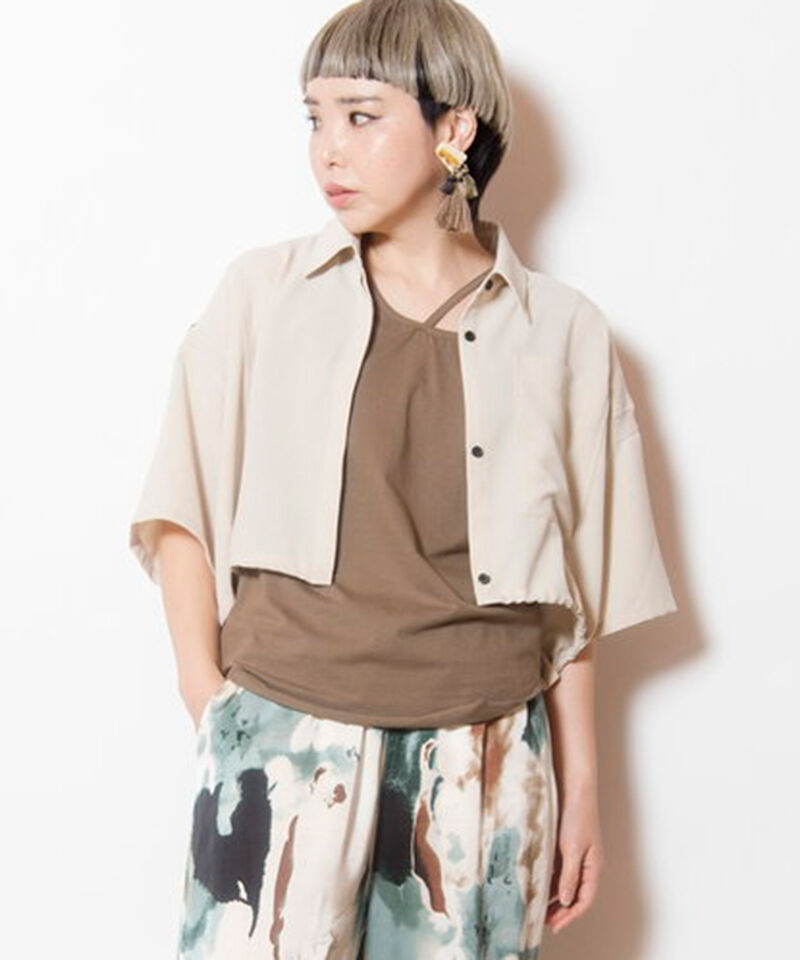  「クロップド切替シャツブラウス」|シャツ・ブラウス|IVORY