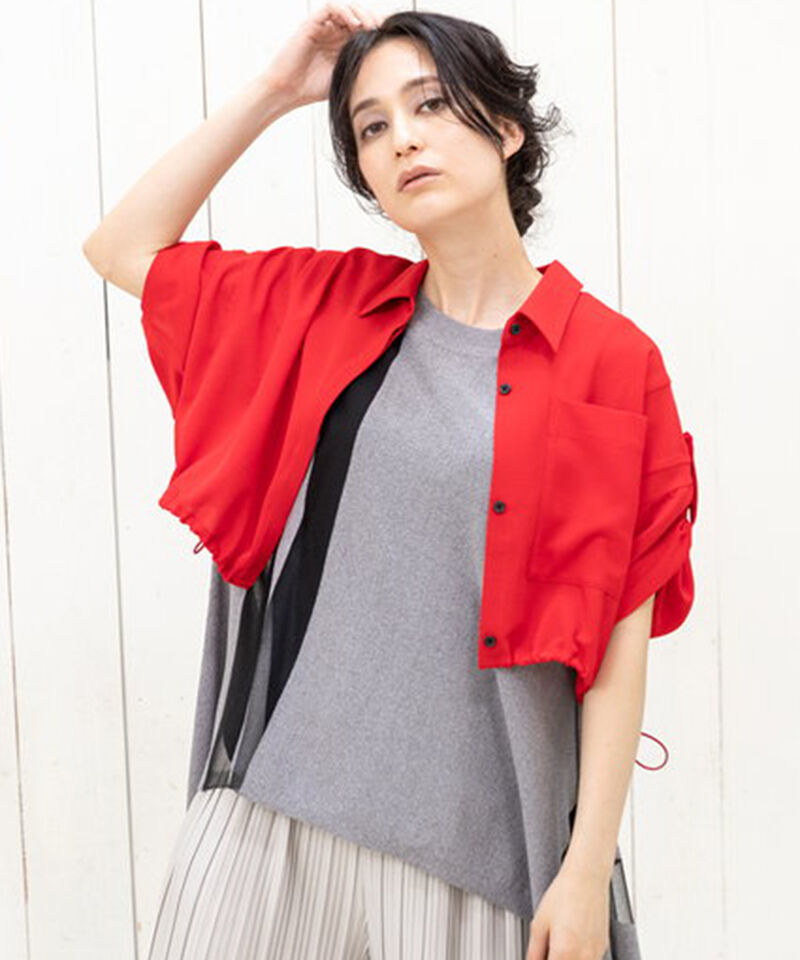  「クロップド切替シャツブラウス」|シャツ・ブラウス|RED