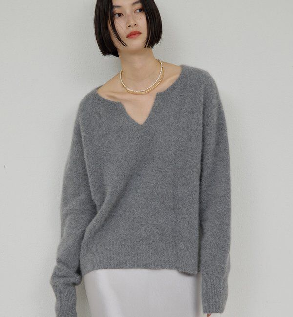  「【デコルテ美人ニット】ファーウールキーネックニット」|ニット・セーター|