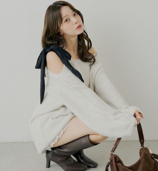  「【REVIVAL/WEB限定】ベロアリボンシャギーワンピース」|ワンピース|ホワイトその他3