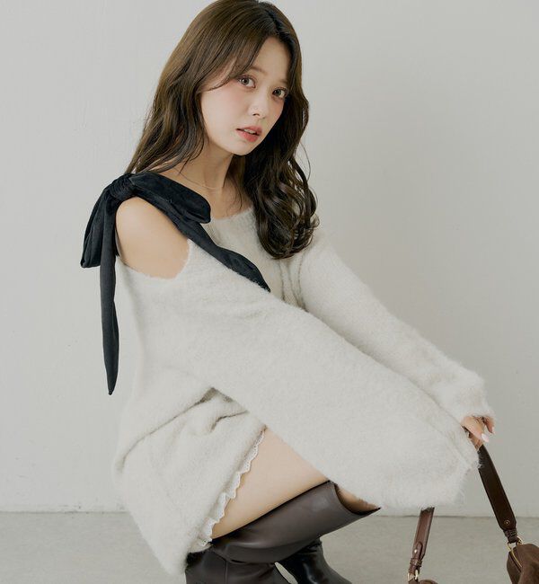  「【REVIVAL/WEB限定】ベロアリボンシャギーワンピース」|ワンピース|