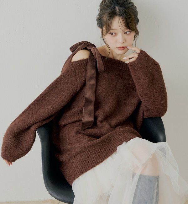  「【REVIVAL/WEB限定】ベロアリボンシャギーワンピース」|ワンピース|ブラウン