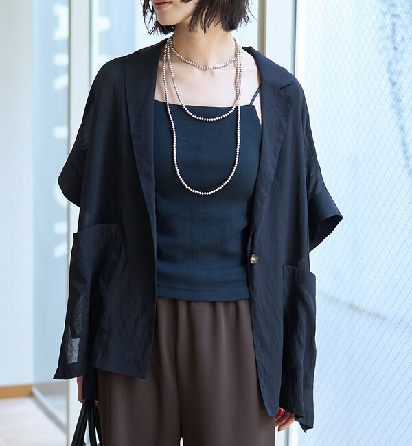 Rouge vif「強撚半袖シアーフォルムジャケット」|テーラードジャケット|ブラック