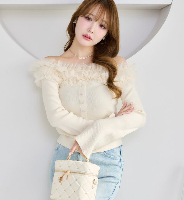  「チュールフリルオフショルニット」|ニット・セーター|