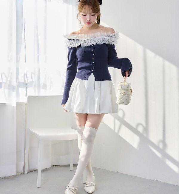  「チュールフリルオフショルニット」|ニット・セーター|