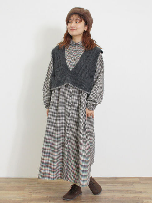 Samansa Mos2「◎ブランケットステッチケーブル編みショートベスト」|ダウンベスト・ベスト|
