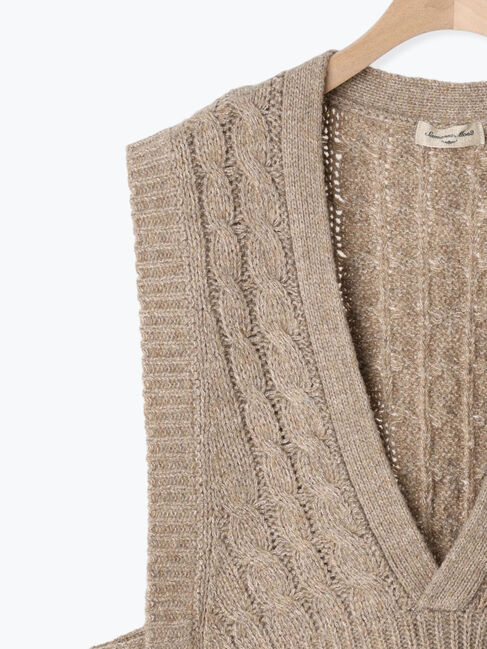 Samansa Mos2「◎ブランケットステッチケーブル編みショートベスト」|ダウンベスト・ベスト|