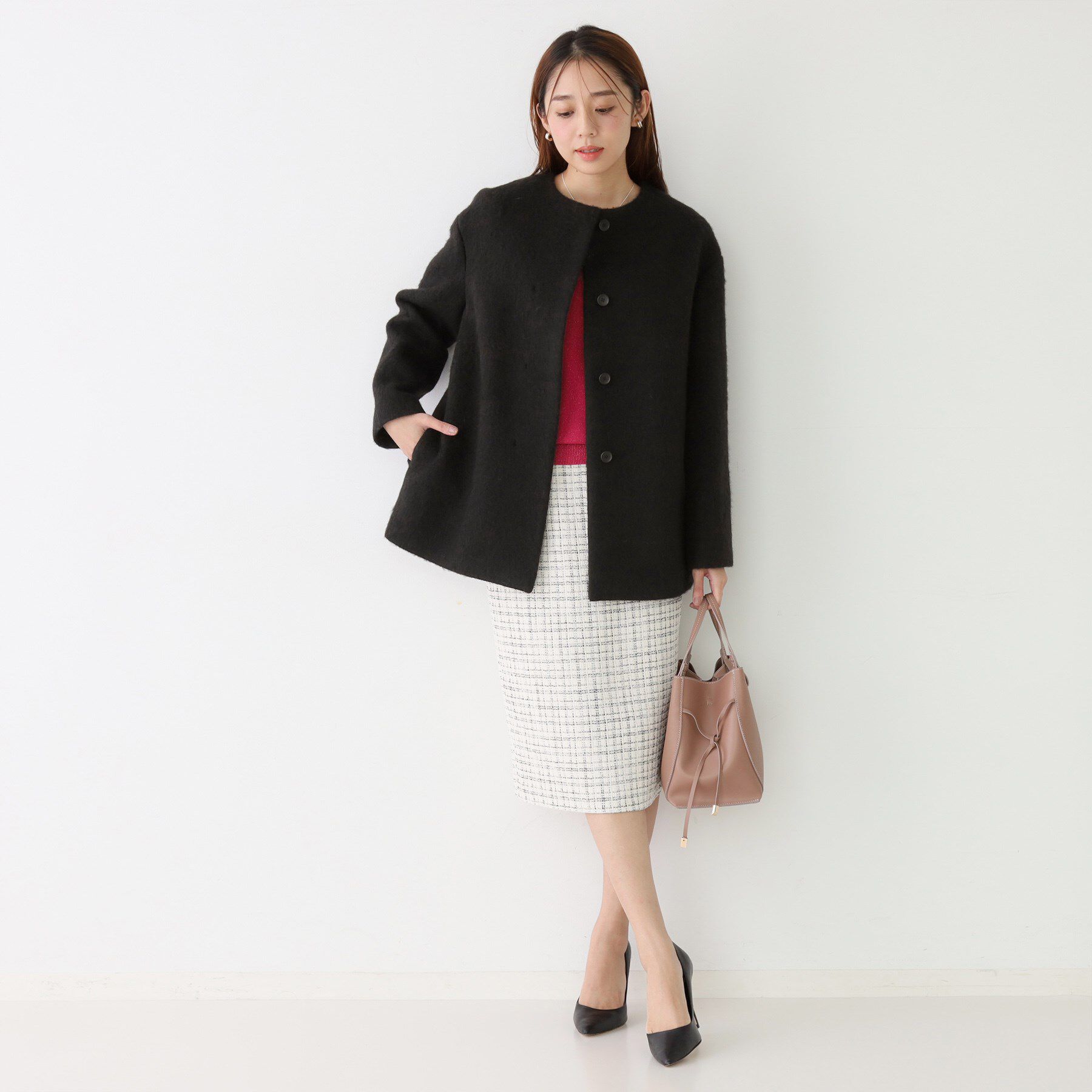 COUP DE CHANCE「【日本製／モヘヤ混／ヒップ丈】ノーカラーコート」|ノーカラーコート|