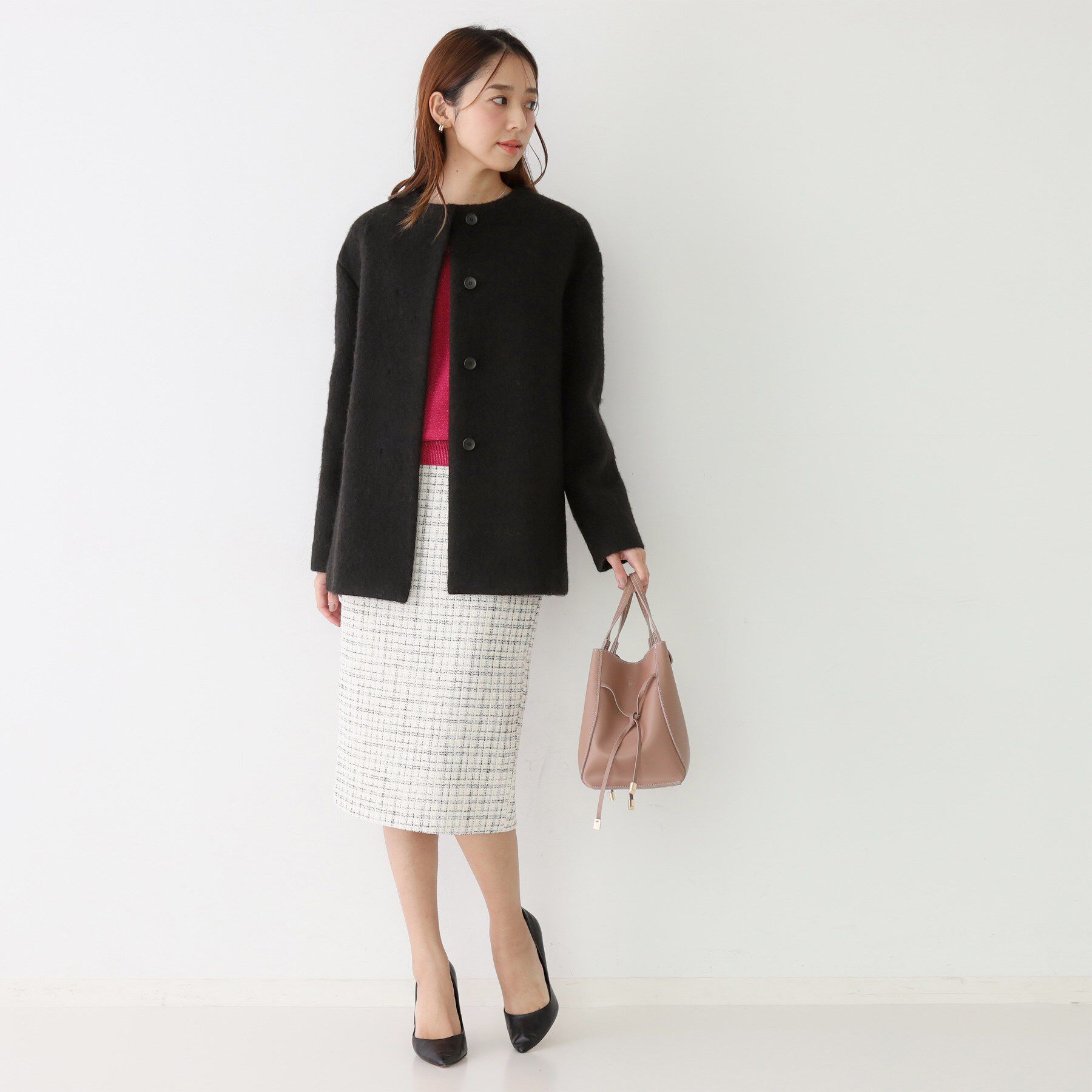 COUP DE CHANCE「【日本製／モヘヤ混／ヒップ丈】ノーカラーコート」|ノーカラーコート|