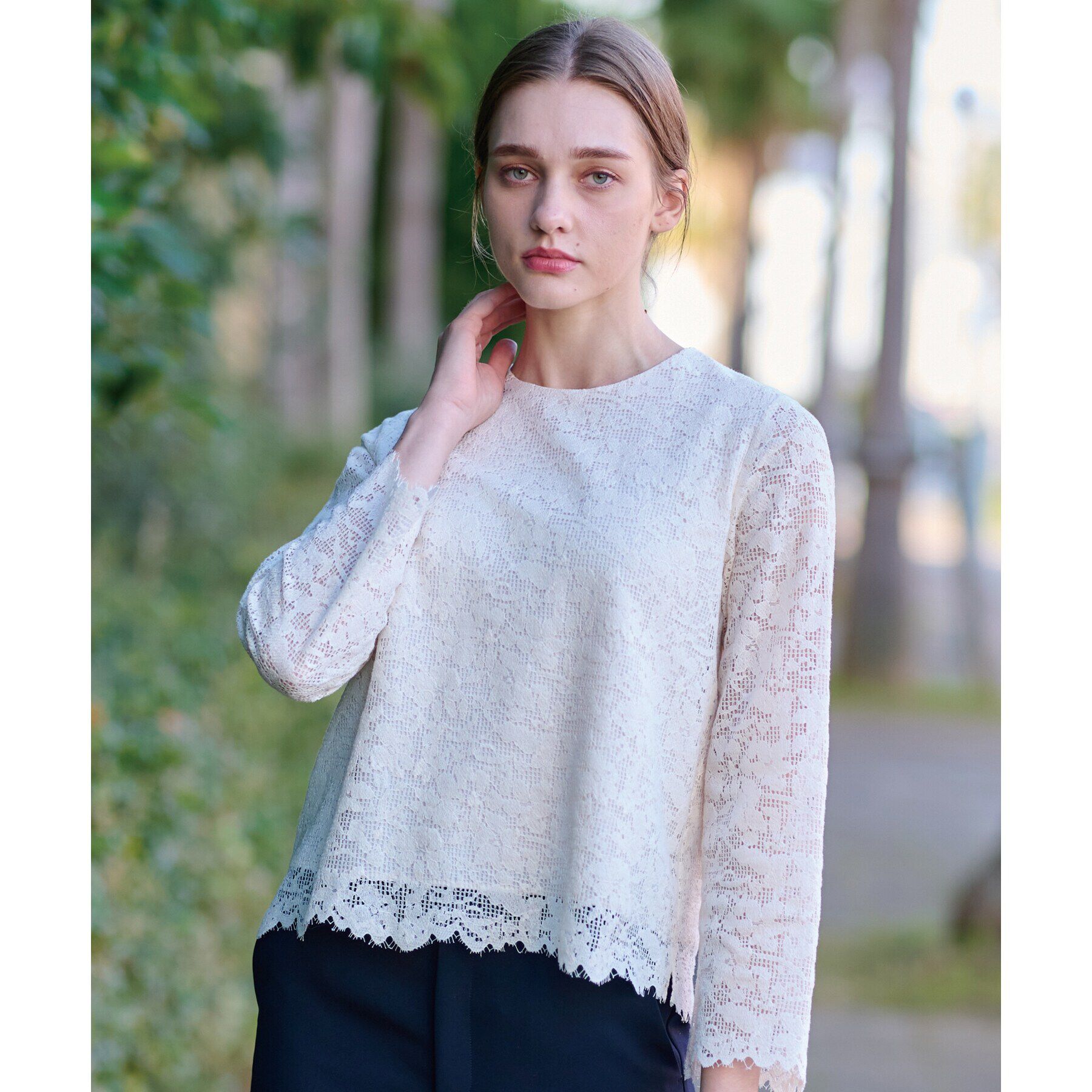 DRESSTERIOR「【通勤/セレモニー/洗える】オーガニックコットンレースブラウス」|シャツ・ブラウス|