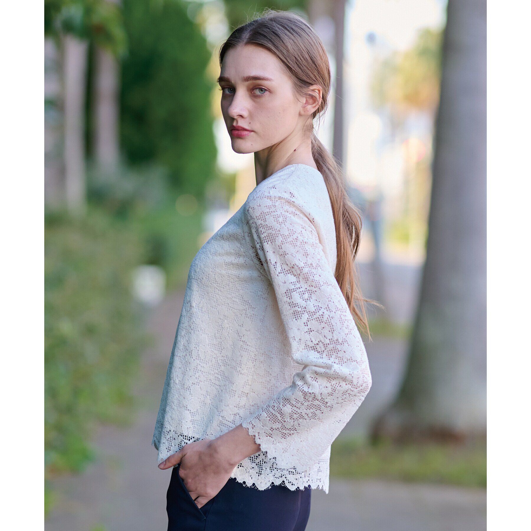 DRESSTERIOR「【通勤/セレモニー/洗える】オーガニックコットンレースブラウス」|シャツ・ブラウス|