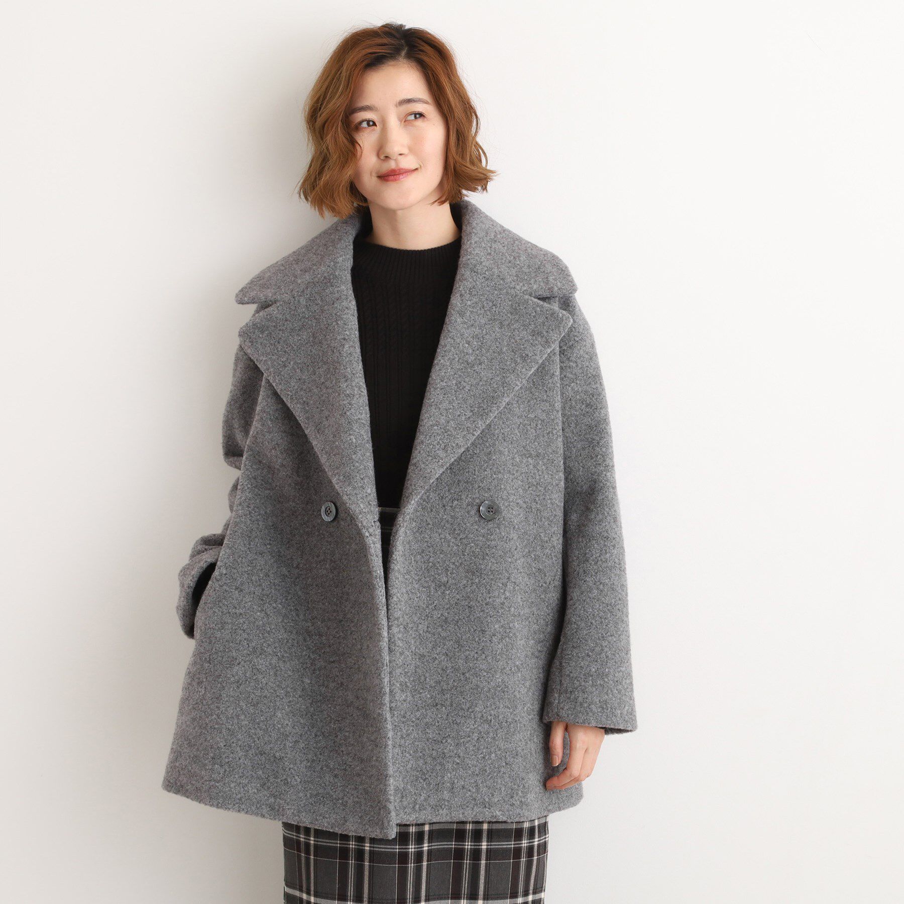 grove「ふんわりまとう、オーバーサイズテーラーコート」|チェスターコート|グレー(012)