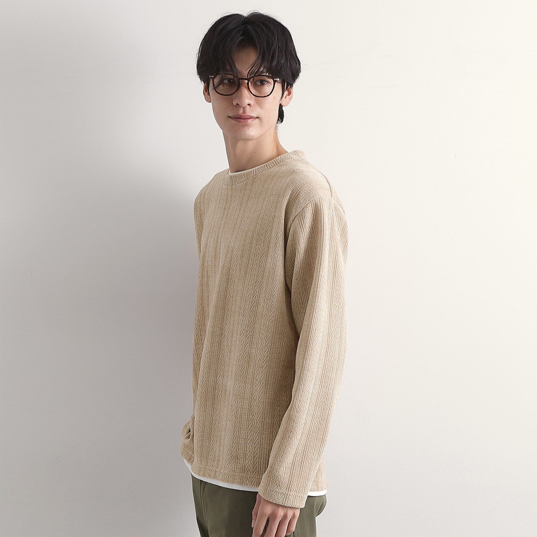 THE SHOP TK「【心地良い、滑らかさ】レイヤード風ケーブル ニットソー 【洗濯機OK】」|Tシャツ・カットソー|