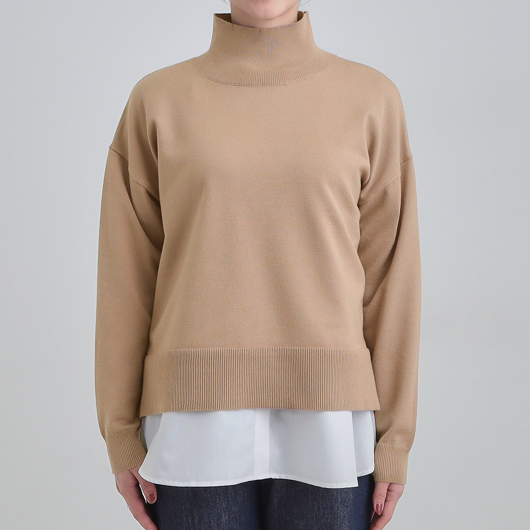 SHOO･LA･RUE「【2点セット/S-LL】時短で決まる もちもちハイネックニット+裾シャツインナー」|ニット・セーター|