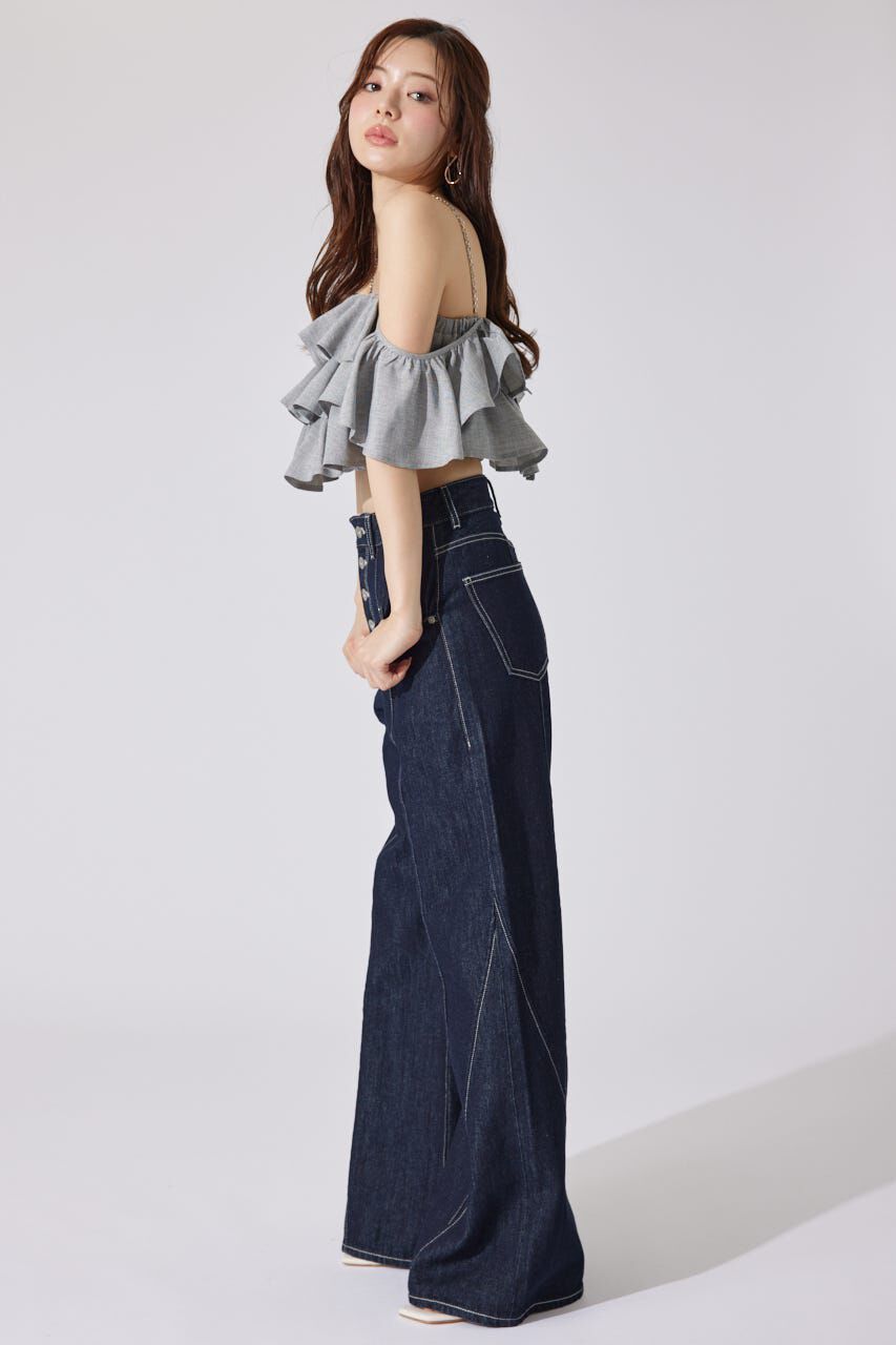 rienda「フロントボタンデザインハイウエストデニムパンツ」|デニム|