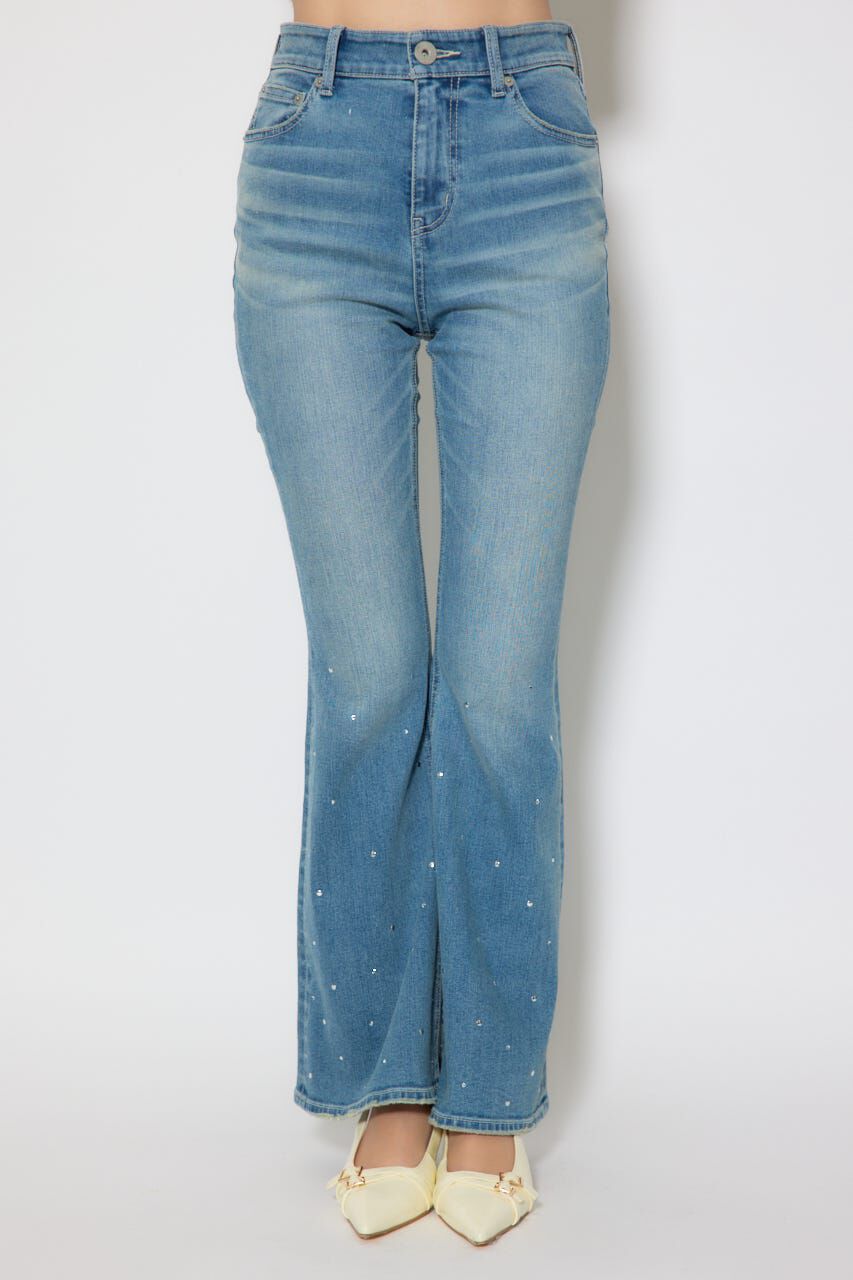 rienda「ビジュージャストウエストフレアデニムパンツ」|デニム|